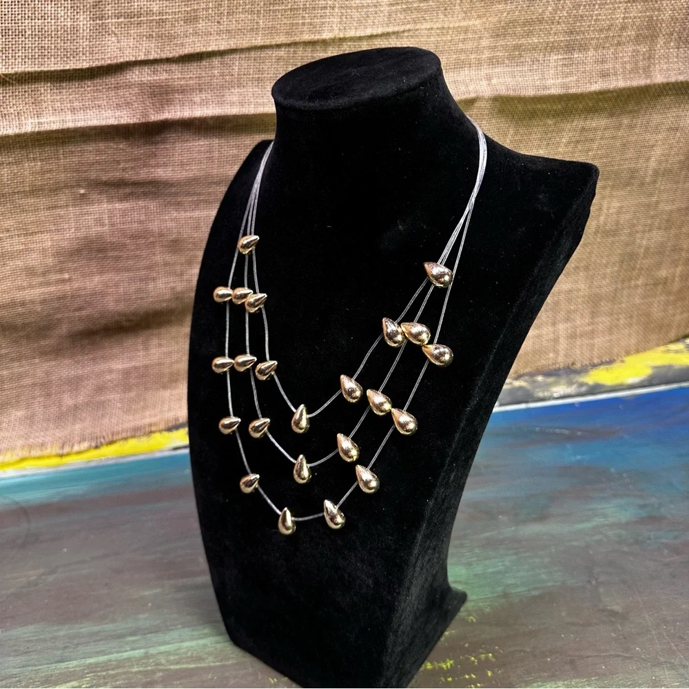 Boho‎ party elegant invisible multi layer gold teardrop choker necklace NWOT